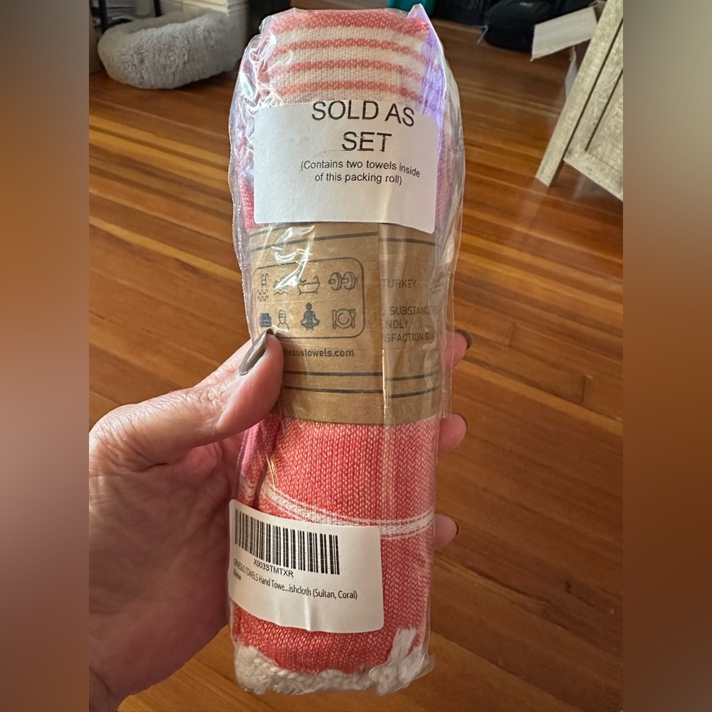 Ephesus Turkish Hand Towels - coral and White - Picture 7 of 7